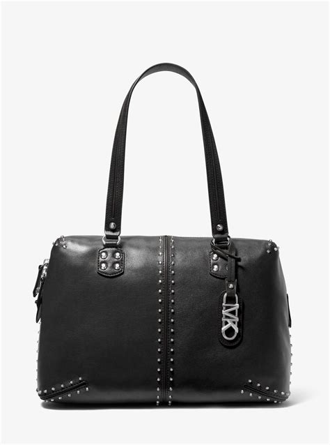 michael kors black leather large astor studded hobo bag|Michael Kors astor tote.